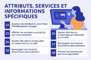 Attributs, services et informations pratiques critères fiche d'établissement Google